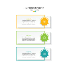 Design template for vector infographic labels with icons and 3 options or steps. Suitable for process diagrams, presentations, workflow layouts, banners, flow charts, and infographics.