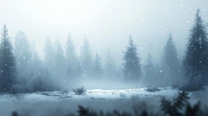 Snowy Forest with Winter Mist.