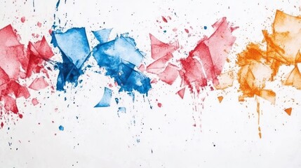 Obraz premium Abstract watercolor splashes in red, blue, and orange create a vibrant artistic composition.