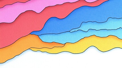 Abstract layers of colored paper creating a wave-like design.