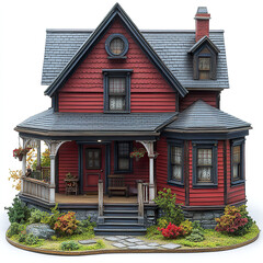 charming model house with intricate details and vibrant colors, showcasing welcoming porch