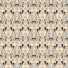 Traditional Thai-Inspired Seamless Pattern with Modern Graphic Elements