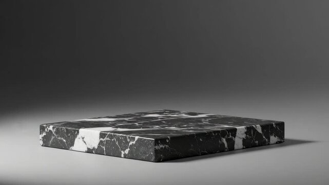 Black and White Marble Platform on Gray Background - A square platform made of black and white marble sits on a neutral gray background. The image is simple and minimalist