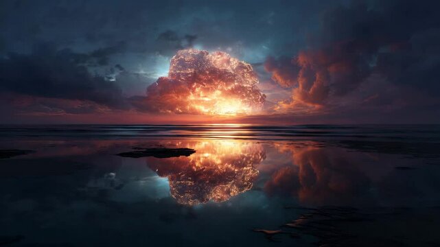 Fiery Sunset Reflection with Celestial Cloud Formation