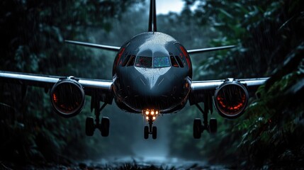 Jet landing in a dense jungle