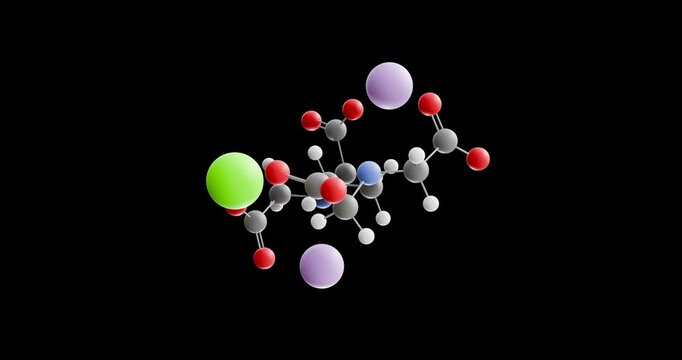 Sodium calcium edetate molecule, rotating 3D model of sodium calcium edta, looped video on a black background