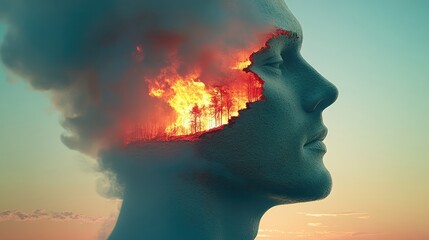 Fusion of Human Mind and Nature: Dramatic Forest Fire Imagery in Silhouette Art