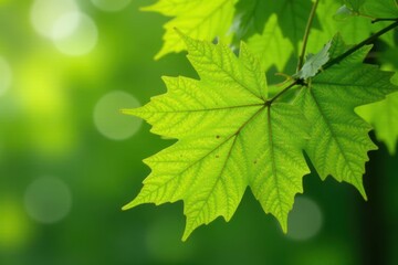 Sycamore maple branch showcasing vibrant greenery and natural texture , foliage, wood