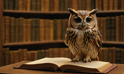 A wise owl perched on top of an open book, perfect for education or wisdom themes