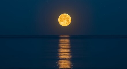 Majestic Full Moon Rising Over Serene Ocean