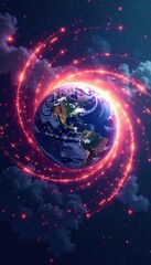 Swirling magnetic field envelops the Earth's surface, aurora borealis, northern lights