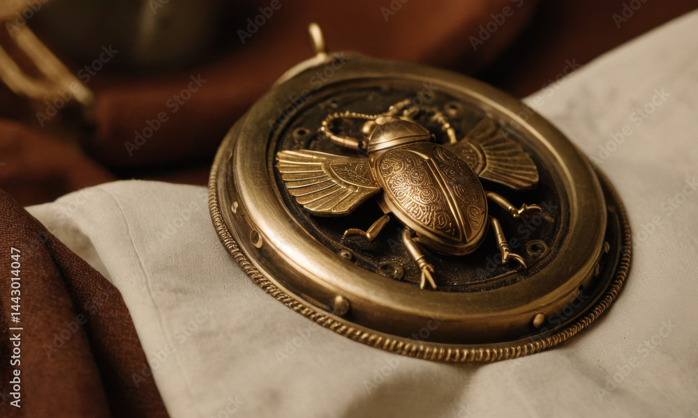 Poster close-up view of a metallic object featuring a small insect