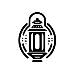 Geometric Black & White Lantern Icon. Stylized Traditional Arabic Lamp Symbol for Islamic Holidays & Design.