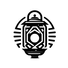 Stylized Islamic Lantern Illustration for Ramadan or Eid Celebration - Black & White Line Art Fanoos Design