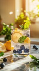 Fototapeta premium Healthy Lemon Mint Sparkler for Menu Mockups