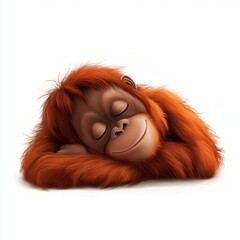 Adorable Sleeping Primate Closeup Portrait, Fluffy Fur, Peaceful Expression, White Background