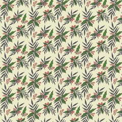 seamless pattern cherry with leaves Christmas background 