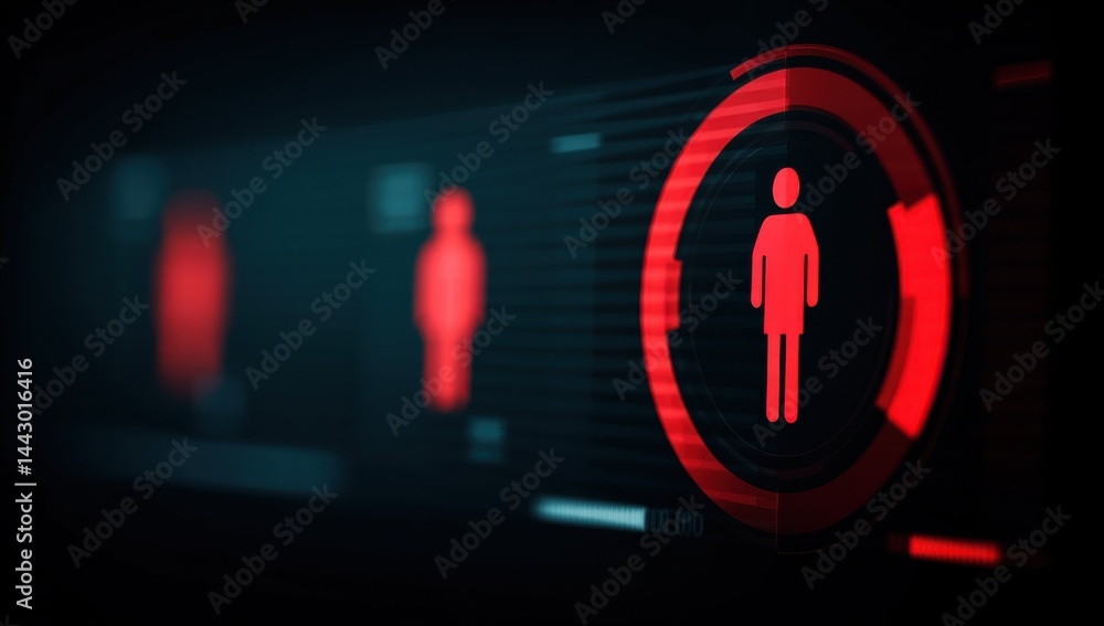 Poster futuristic data visualization: person icon in red digital interface