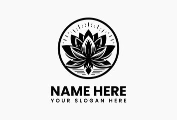 Minimal black lotus plant icon vector, isolated floral symbol on white background for beauty, meditation, and botanical brand identity