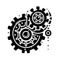 Stylized Black Gears Abstract Mechanical Mechanism Illustration Icon