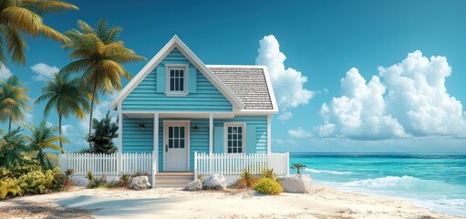 Fototapeta premium Tranquil Beach House Escape: A Serene Coastal Retreat