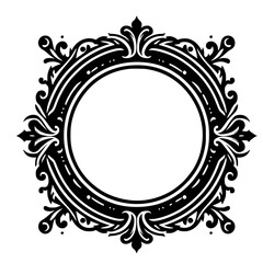 Elegant Ornate Black and White Circular Frame - Decorative Vintage Design Element Graphic