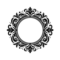 Elegant Ornate Black and White Circular Frame with Floral Details Vector Element