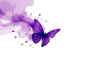 Purple butterfly emerges from ink splatters - concept lupus day