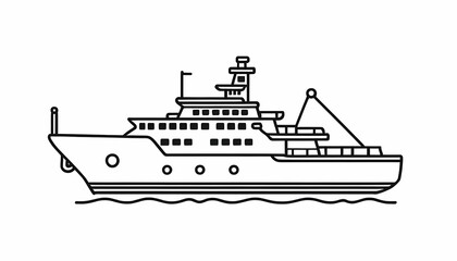 Obraz premium Ship Outline Illustration on Water Waves Modern Design