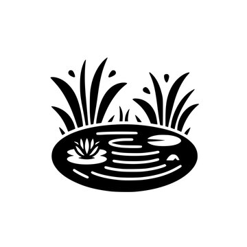 black pond with water lilies and reeds clip art preview