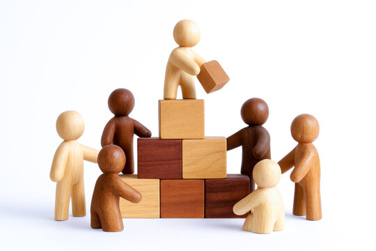 Cultural diversity inclusive workplace authentic representation shown by wooden figures building together