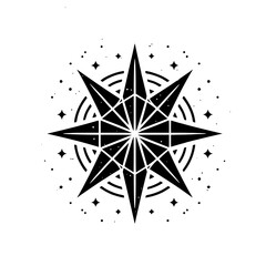 Obraz premium Mystical Geometric Star Illustration with Cosmic Dots - Black and White Minimalist Design Element