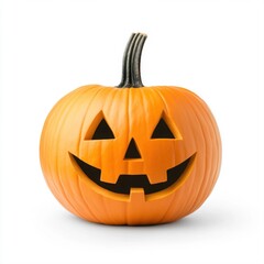 Smiling Halloween Pumpkin with Classic Carved Face on White Background