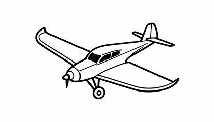 Small Airplane Flying Outline Black and White