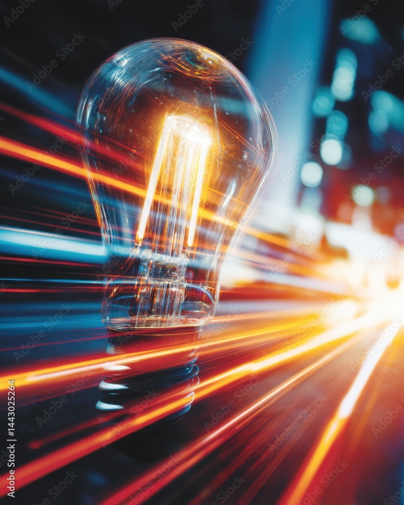 Aufkleber illuminated bulb with motion blur concept for innovation and creativity in a dynamic environment wit