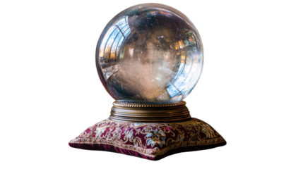 crystals ball on elegant cushion on white background