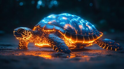Cyber turtle crawling on luminous sand high resolution picture