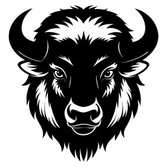 Bison head silhouette vector black on white background