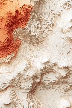 Detailed topographic map illustration featuring layered contour lines with various warm color gradients.