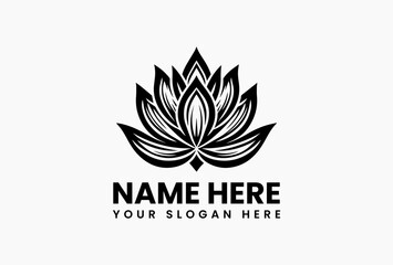 Symmetrical black lotus silhouette with layered petals, timeless floral icon for spiritual and wellness brands