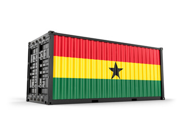 Shipping container displaying the vibrant Ghana flag, symbolizing global trade, import-export operations, and logistical connections. 3d Rendering