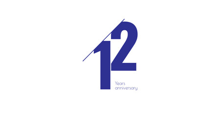 Elegant anniversary design: Stylized number 12 in blue with a modern cut, celebrating a special milestone of twelve years.