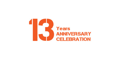 Celebrating thirteen years. Event celebrates longevity and success. Marking a milestone with vibrant orange and white color scheme.