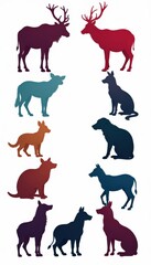 Obraz premium Collection of animal silhouettes in different poses on white background, fauna, abstract, nature