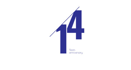 Fourteenth anniversary celebration with bold blue numerals and a simple design, denoting milestone success and longevity.