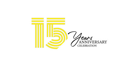 Celebrating fifteen years with a minimalist yellow design on a white background, perfect for an anniversary or milestone occasion.