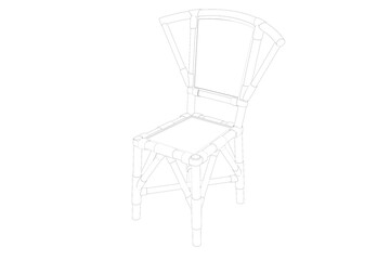 UNIQUE VINTAGE RATTAN WOVEN CHAIR 3D MODEL WIREFRAME