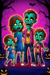 Cartoon Zombie Family Illustration – Cute Undead Love Concept