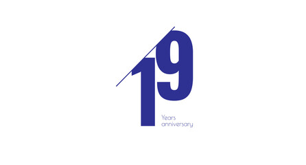 Celebrating a milestone with the number 19 in bold blue, representing a 19-year anniversary. Minimalist design on white.