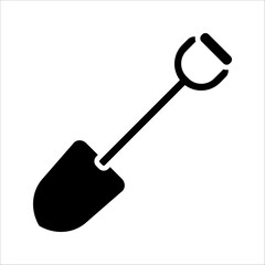 Shovel Icon Set. Spade dig soil vector symbol in a black filled and outlined style. Groundwork Tool Sign.